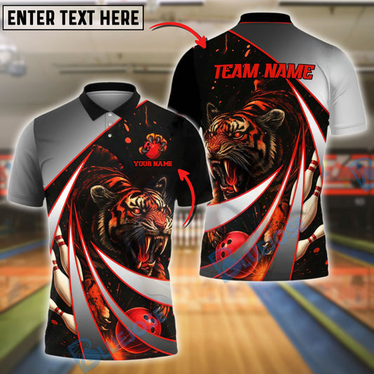 BlueJose Bowling And Pins Angry Tiger Design Customized Name, Team Name 3D Shirt (4 Colors)