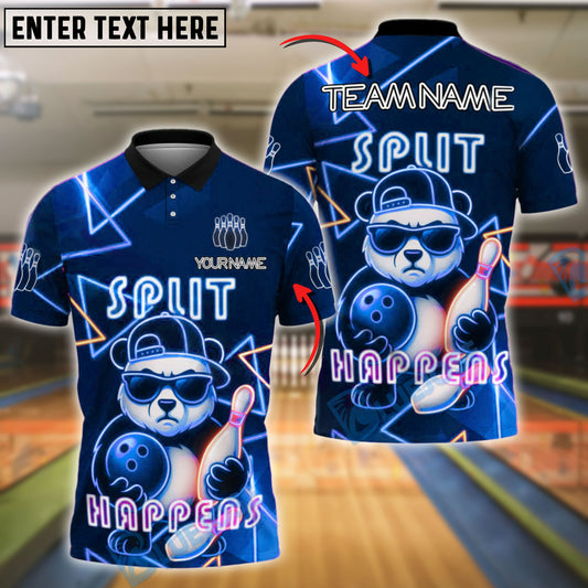 BlueJose Bowling And Pins Cool Panda Split Happens Neon Design Customized Name, Team Name 3D Shirt (4 Colors)