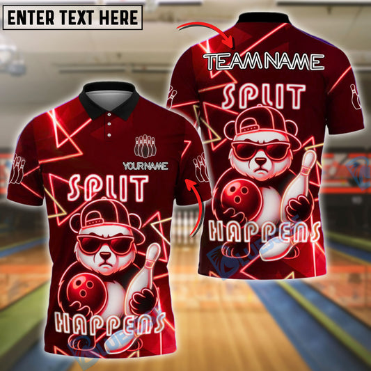 BlueJose Bowling And Pins Cool Panda Split Happens Neon Design Customized Name, Team Name 3D Shirt (4 Colors)