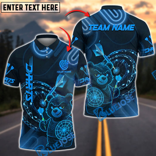 BlueJose Darts Cyber Bear Neon Target Design Customized Name, Team Name 3D Shirt (4 Colors)
