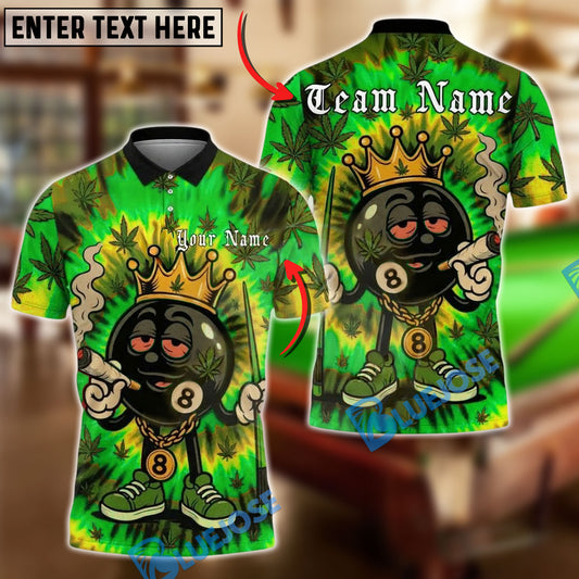 BlueJose Billiards 8 Ball Cartoon Rasta Weed Leaf Personalized Name, Team Name Unisex Shirt (4 Colors)