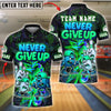 BlueJose Bowling And Pins Graffiti Never Give Up Customized Name, Team Name 3D Shirt (4 Colors)