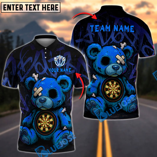 BlueJose Darts Creepy Teddy Graffiti Personalized Name, Team Name Shirt (4 Colors)