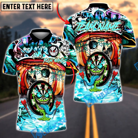 BlueJose Darts Graffiti Crazy Face Customized Name, Team Name 3D Shirt (4 Colors)