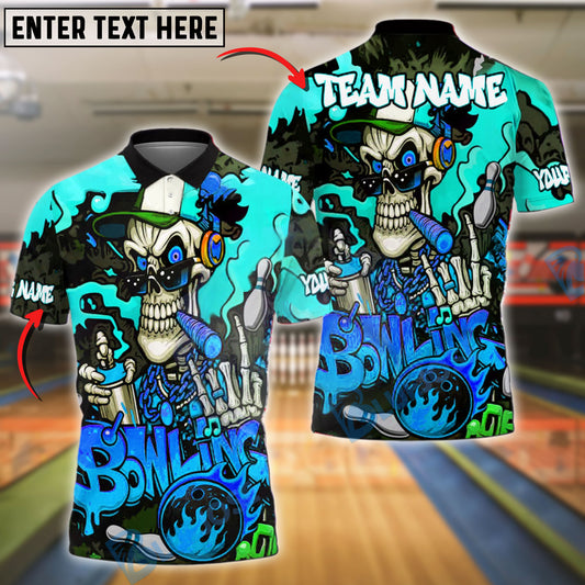 BlueJose Bowling Skeleton Graffiti Flames Style Customized Name, Team Name 3D Shirt (4 Colors)