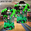 BlueJose Bowling Skeleton Graffiti Flames Style Customized Name, Team Name 3D Shirt (4 Colors)
