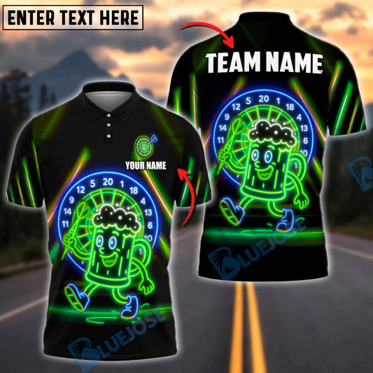 BlueJose Darts Funny Beer Neon Mascot Style Customized Name, Team Name 3D Shirt (4 Colors)