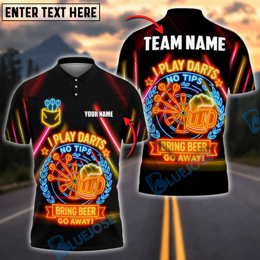BlueJose Darts No Tips Funny Shirt Neon Pub Style Customized Name, Team Name 3D Shirt (4 Colors)