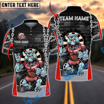 BlueJose Darts Muscular Bulldog Urban Style Personalized Name, Team Name Shirt (4 Colors)