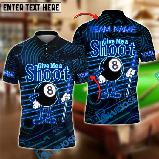 BlueJose Billiards Neon Billiards 'Give Me a Shoot' 8-Ball Funny Personalized Name Shirt (4 Colors)