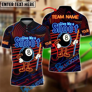 BlueJose Billiards Neon Billiards 'Give Me a Shoot' 8-Ball Funny Personalized Name Shirt (4 Colors)