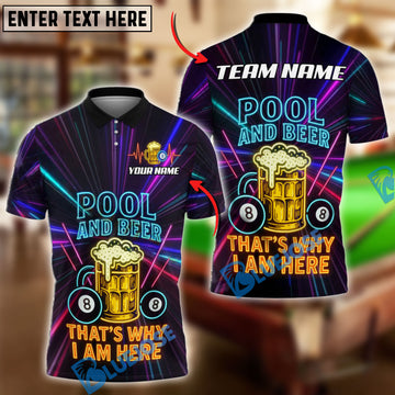 BlueJose Billiards 8 Ball Pool and Beer Neon Quote Personalized Name, Team Name Unisex Shirt