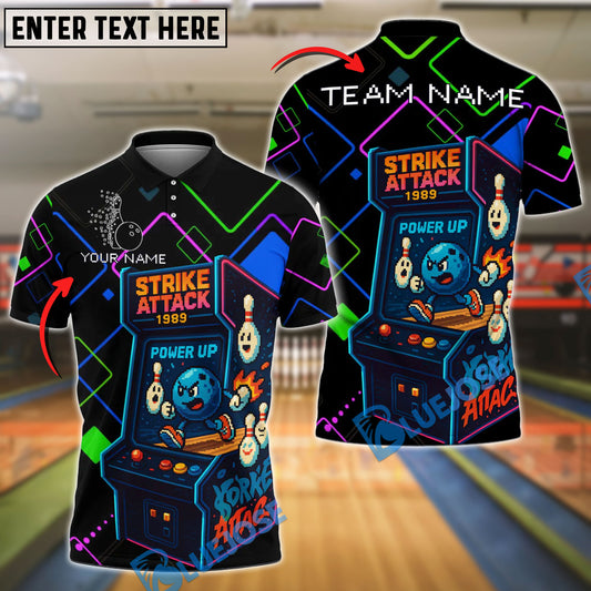 BlueJose Bowling Retro Arcade Strike Attack 1989 Personalized Name, Team Name Unisex Shirt
