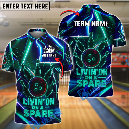 BlueJose Bowling Neon Strike Spare Quote Customized Name, Team Name 3D Shirt (4 Colors)