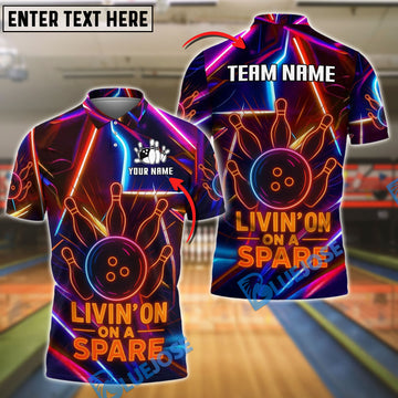 BlueJose Bowling Neon Strike Spare Quote Customized Name, Team Name 3D Shirt (4 Colors)