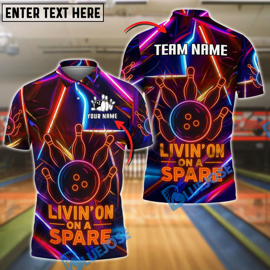 BlueJose Bowling Neon Strike Spare Quote Customized Name, Team Name 3D Shirt (4 Colors)