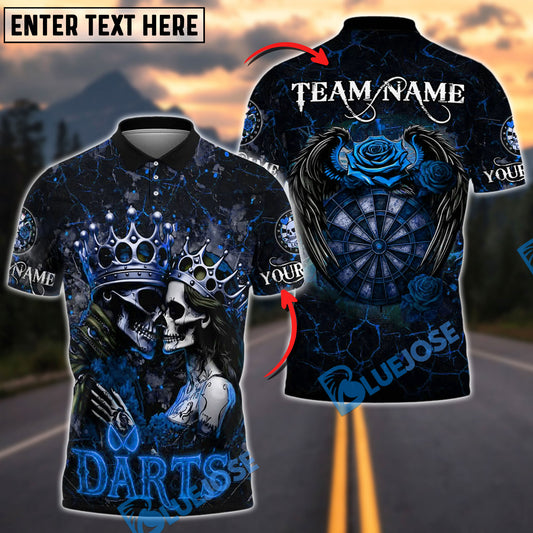 BlueJose Darts Skull Couple Crown Gothic Dartboard Design Personalized Name, Team Name Shirt (4 Colors)