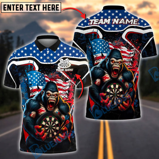BlueJose Darts Gorilla Dartboard American Flag Personalized Name Shirt