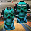 BlueJose Bowling And Pins Cyber Skull Tech Style Customized Name, Team Name 3D Shirt (4 Colors)