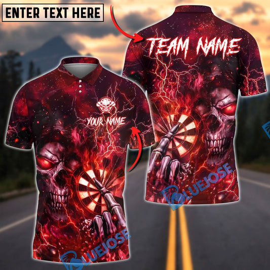 BlueJose Darts Dark Skull Dartboard Lightning Design Customized Name, Team Name 3D Shirt (4 Colors)