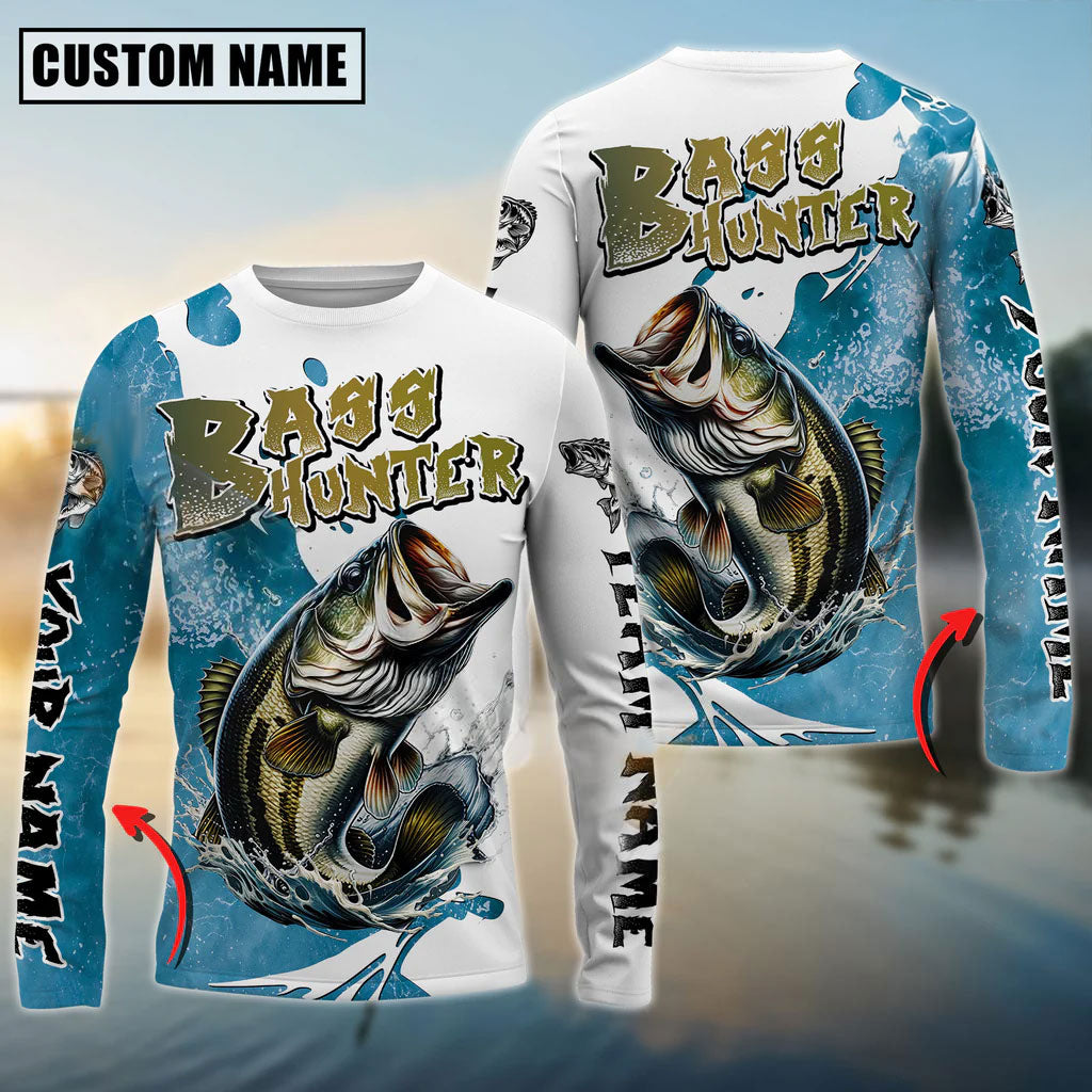 Bluejose Bass Hunter Fishing Graphic Splash Effect Custom Name &amp; Team Name 3D Shirts