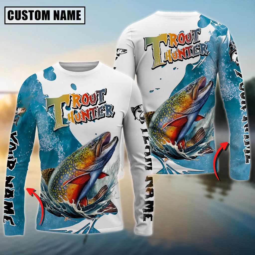 Bluejose Trout Hunter Fishing Graphic Splash Effect Custom Name &amp; Team Name 3D Shirts