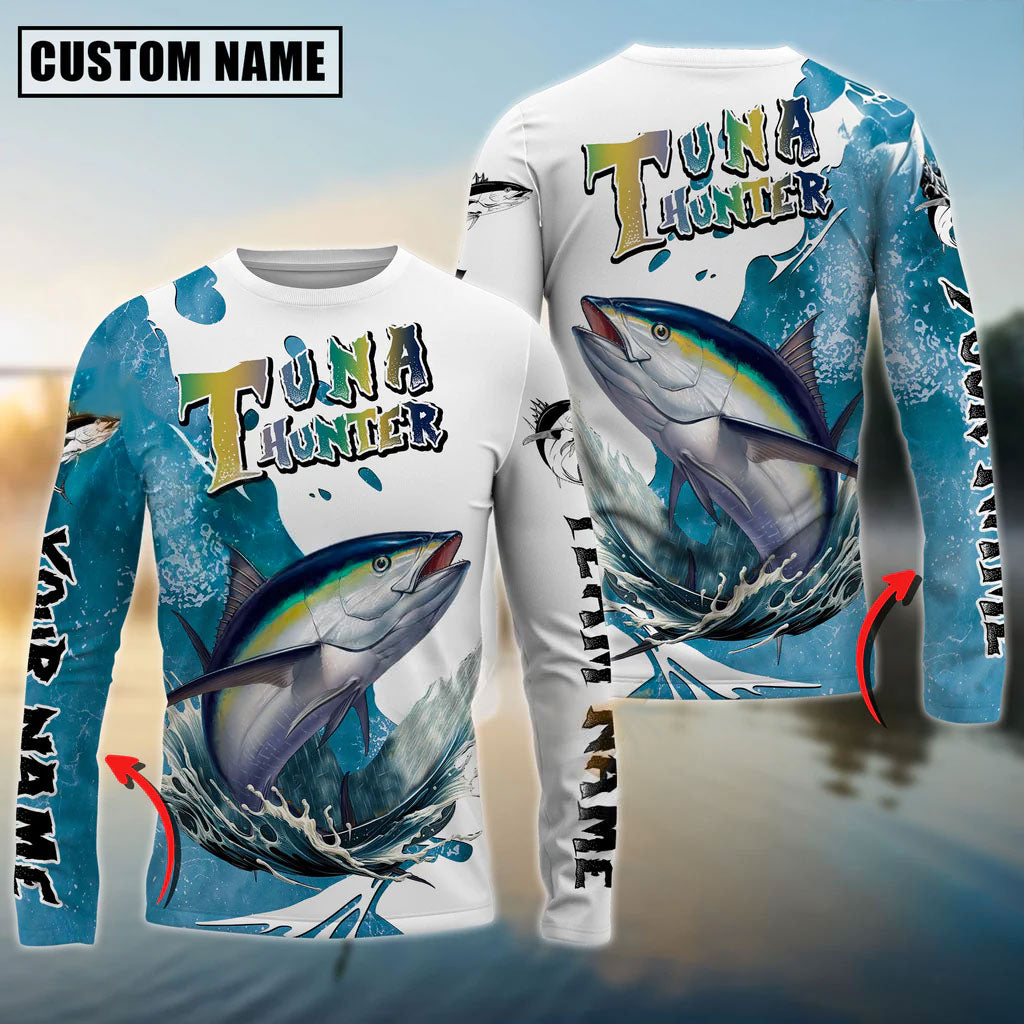 Bluejose Tuna Hunter Fishing Graphic Splash Effect Custom Name &amp; Team Name 3D Shirts