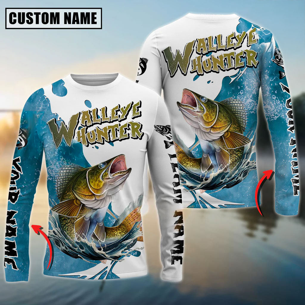 Bluejose Walleye Hunter Fishing Graphic Splash Effect Custom Name &amp; Team Name 3D Shirts
