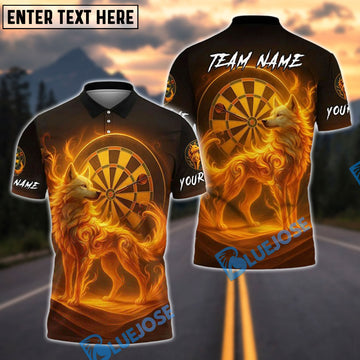 BlueJose Darts Flame Spirit Wolf Personalized Name, Team Name Shirt (4 Colors)
