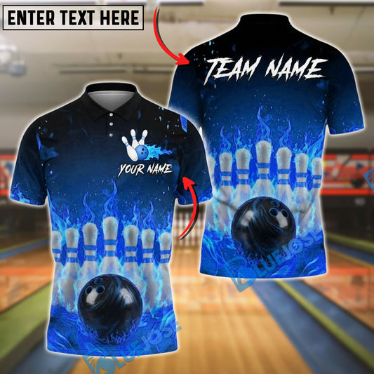 BlueJose Bowling And Pins Flaming Pins and Ball Customized Name, Team Name 3D Shirt (4 Colors)