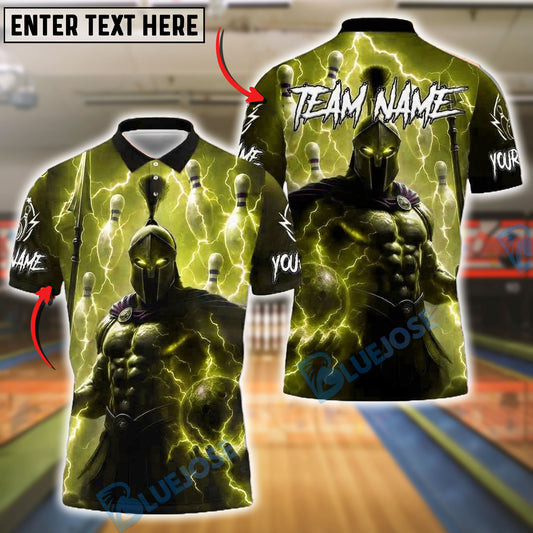 BlueJose Bowling And Pins Spartan Warrior Lightning Customized Name, Team Name 3D Shirt (4 Colors)