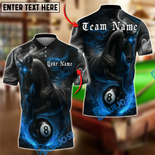 BlueJose Billiards 8 Ball Black Horse Personalized Name, Team Name Unisex Shirt (4 Colors)