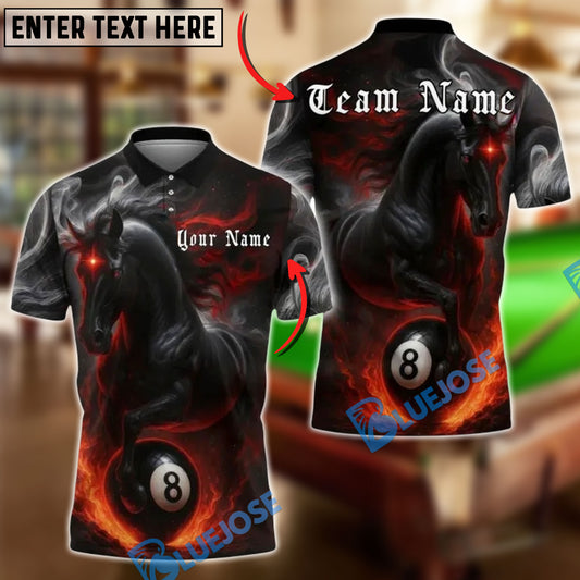 BlueJose Billiards 8 Ball Black Horse Personalized Name, Team Name Unisex Shirt (4 Colors)