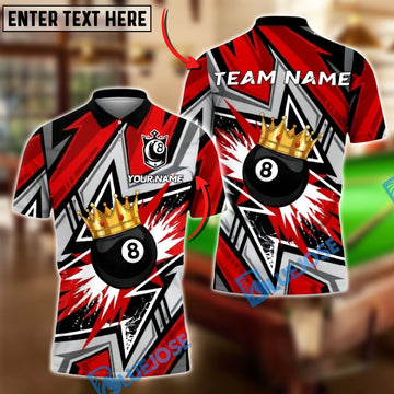 BlueJose Billiards 8 Ball Crown Splash Personalized Name, Team Name Unisex Shirt (4 Colors)