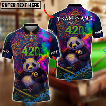 BlueJose Billiards Ball 8 Panda 420 Mandala Art Customized Name, Team Name 3D Shirt