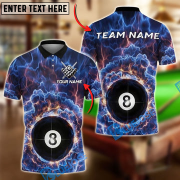BlueJose Billiards 8 Ball Lightning Storm Personalized Name, Team Name Unisex Shirt (4 Colors)