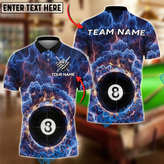 BlueJose Billiards 8 Ball Lightning Storm Personalized Name, Team Name Unisex Shirt (4 Colors)