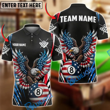 BlueJose Billiards Ball 8 Bald Eagle American Flag Customized Name, Team Name 3D Shirt