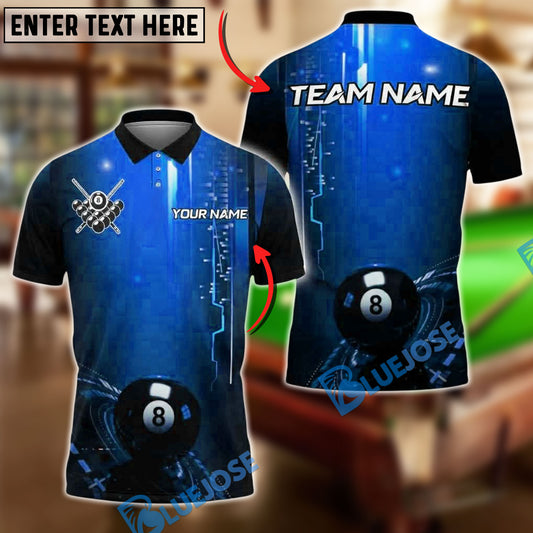 BlueJose Billiards 8 Ball Digital Glow Personalized Name, Team Name Unisex Shirt (4 Colors)