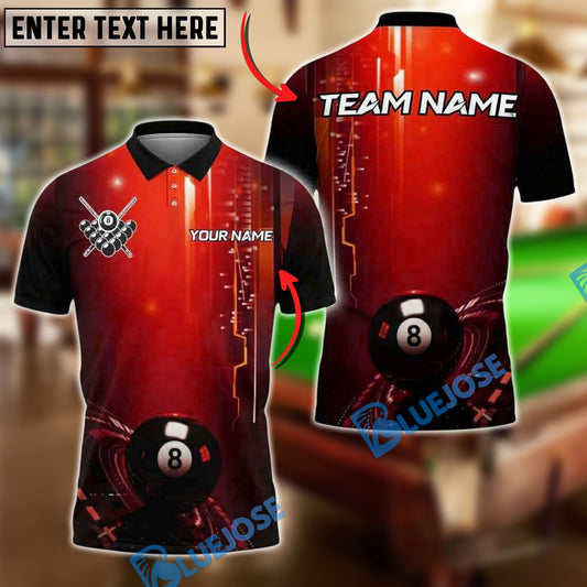 BlueJose Billiards 8 Ball Digital Glow Personalized Name, Team Name Unisex Shirt (4 Colors)