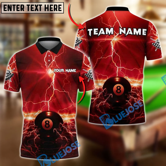 BlueJose Billiards 8 Ball Lightning Glow Storm Personalized Name, Team Name Unisex Shirt (4 Colors)