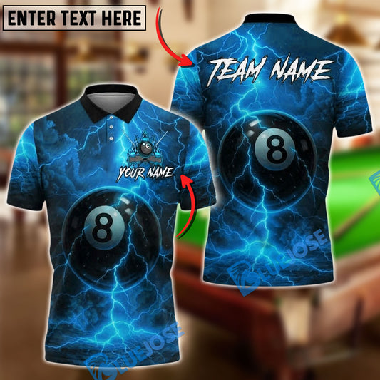 BlueJose Billiards 8 Ball Electric Energy Personalized Name, Team Name Unisex Shirt (4 Colors)