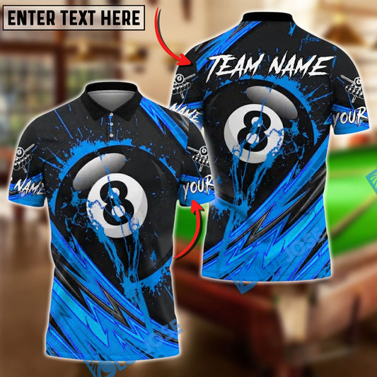 BlueJose Billiards 8 Ball Lightning Splash Personalized Name, Team Name Unisex Shirt (4 Colors)
