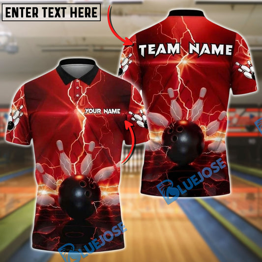 BlueJose Bowling And Pins Lightning Glow Storm Customized Name, Team Name 3D Shirt (4 Colors)
