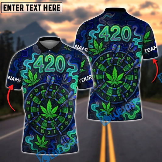BlueJose Darts 420 Neon Cannabis Dartboard Glow Personalized Name, Team Name Unisex Shirt (4 Colors)