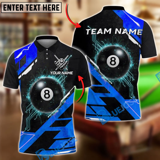 BlueJose Billiards 8 Ball Cyber Tech Glow Personalized Name, Team Name Unisex Shirt (4 Colors)