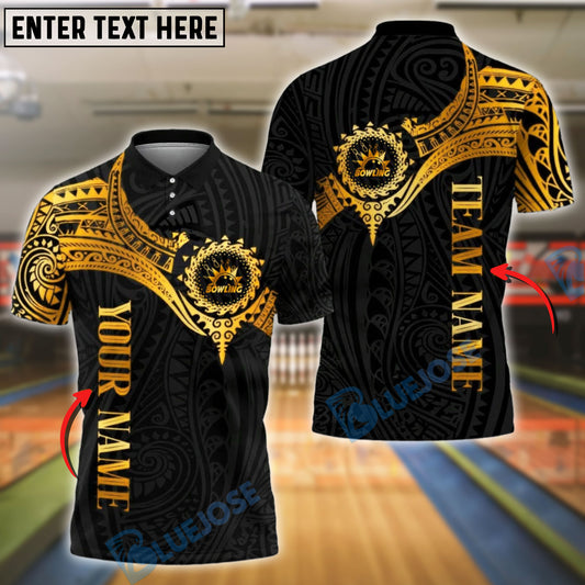 BlueJose Bowling And Pins Golden Tribal Pattern Customized Name, Team Name 3D Shirt (4 Colors)