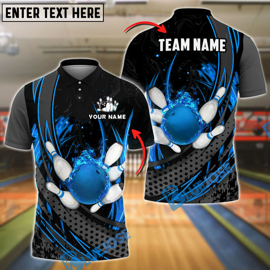 BlueJose Bowling And Pins Fireball Strike Motion Customized Name, Team Name 3D Shirt (4 Colors)