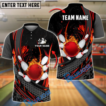 BlueJose Bowling And Pins Fireball Strike Motion Customized Name, Team Name 3D Shirt (4 Colors)