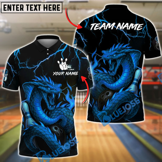 BlueJose Bowling And Pins Flood Dragon Firestorm Design Customized Name, Team Name 3D Shirt (4 Colors)